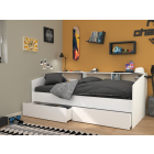 Twee witte opberglades van de Bedbank Sleep opengetrokken voor extra opslag onder het 90x200 bed.