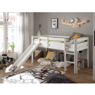 Witte halfhoogslaper van PS Slapen, inclusief glijbaan en rolbodem
