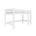 Witte halfhoogslaper Lifetime Breeze (2625-10) van hout. Voorzien van rechte ladder en open frame/opbergruimte onder het bed.