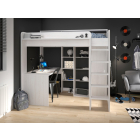 Complete overzicht Hoogslaper 'Higher' 90x200 in wit-essen met bureau, kast en diverse vakken.