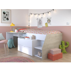 Kajuitbed Milky met bureau en lades – wit/grijs