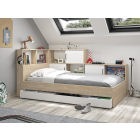 Modern wit tienerbed Erwann 90x200 met complete opbergruimte, lade en ingebouwde kastjes.