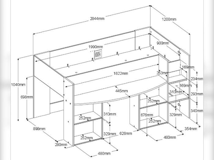 Afmetingen Halfhoogslaper Pirouette 2150COMB PSSlapen