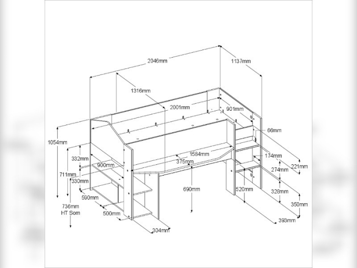 Afmetingen Halfhoogslaper Shelter: 114/132 cm breed, 118 cm hoog en 209 cm lang. 