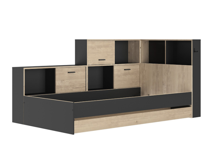 Zijaanzicht van het Tonight tienerbed, geschikt voor jongens- en meisjeskamers.