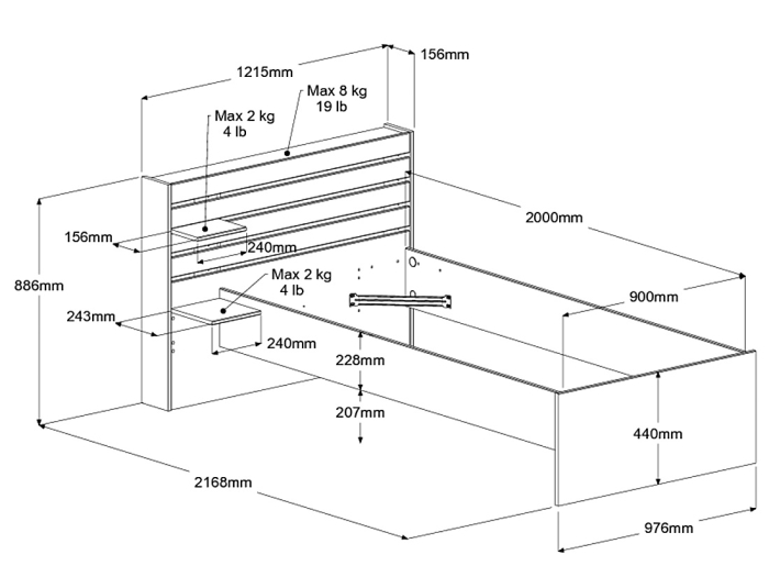 3480940298540_Eenpersoonsbed_Escale 3580 Afmetingen_PSSlapen