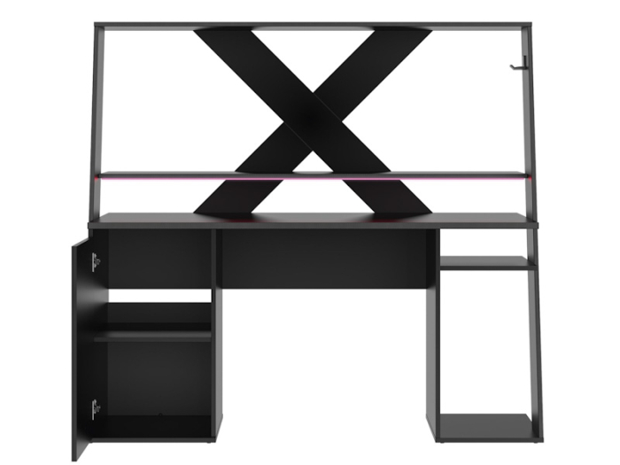 Opbergkast met deurtje en verstelbare plank voor games en accessoires in het Axyon game bureau.