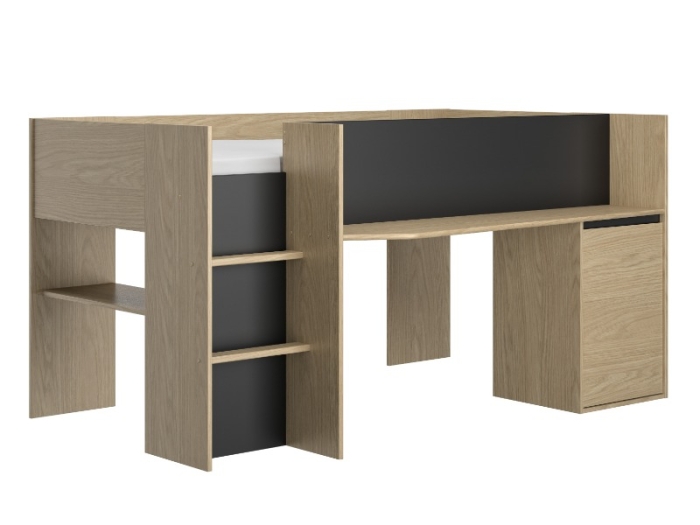 Zijaanzicht van de halfhoogslaper Nael Eiken/Zwart met veilige ladder met brede treden.