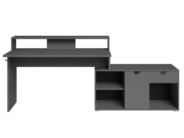Wortex modulair bureau in 180° lineaire opstelling. Ideaal voor twee monitoren en maximale bewegingsvrijheid.