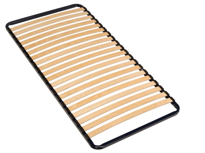 Stevige metalen lattenbodem 90x200 met stalen frame en verende houten latten voor optimale ondersteuning en ventilatie.