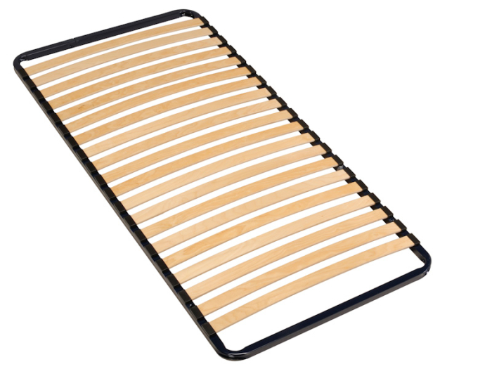 Stevige metalen lattenbodem 90x200 met stalen frame en verende houten latten voor optimale ondersteuning en ventilatie.