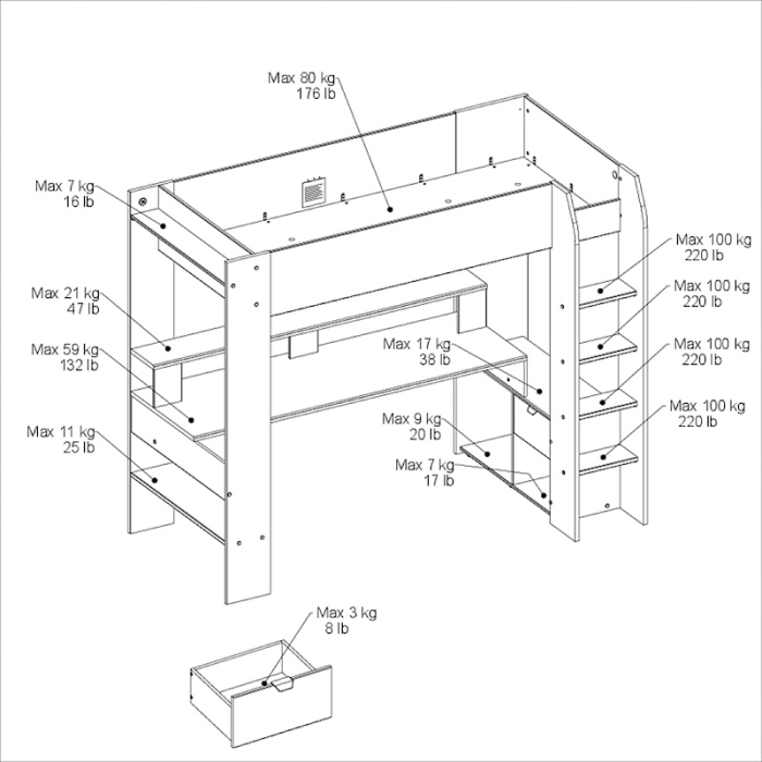Hoogslaper GAMER met bureau zwart 90x200