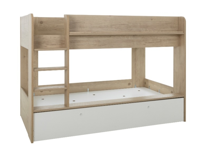 Compact Stapelbed Matis (205x109x142 cm) van melamine, geschikt voor twee matrassen van 90x200 cm.