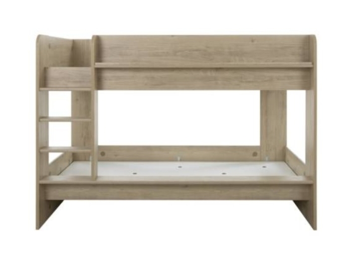 Detail van de robuuste trap en verhoogde uitvalbeveiliging van het Matis stapelbed voor veilige nachten.