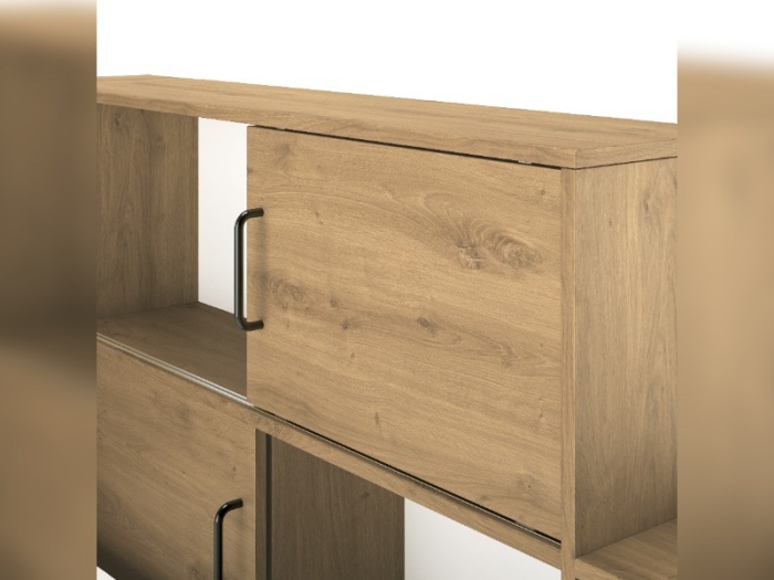 Close-up van de realistische houtnerf en structuur van het Artisan Eiken tienerbed.