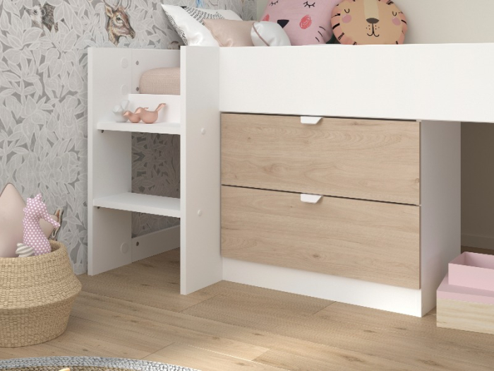 Parisot_Halfhoogslaper met glijbaan wit/eik - Tobo