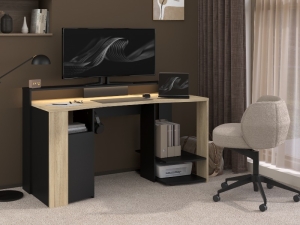 'Meta Gaming Bureau zwart met eikenlook en LED.