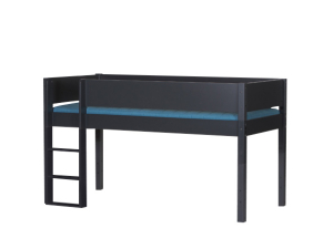 Halfhoogslaper Frej in het zwart van PS Slapen met uitvalbeveiliging en stevige ladder