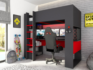 Hoogslaper Gamingbed 'The Cube 5050' - 90x200 - in antraciet en rood