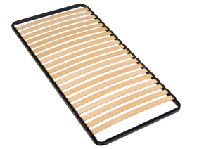 Stevige metalen lattenbodem 90x200 met stalen frame en verende houten latten voor optimale ondersteuning en ventilatie.