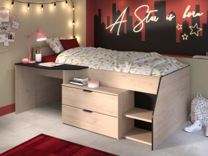 Kajuitbed met bureau zwart eiken Milky