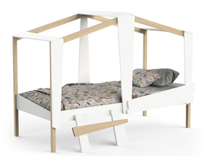 Wit Kinderbed Cabane 90x200 met dak en lattenbodem.