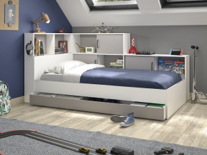 Tienerbed Erwann Wit-Grijs met opbergruimte van PS Slapen