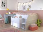 Kajuitbed Milky met bureau en lades – wit/grijs