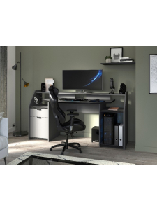 Game bureau set-up Parisot 180 cm met LED-strip en ruimte voor 3 schermen. Antraciet design voor de serieuze gamer.