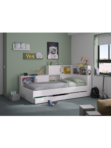 Tienerbed Erwann Wit met opbergruimte 90x200
